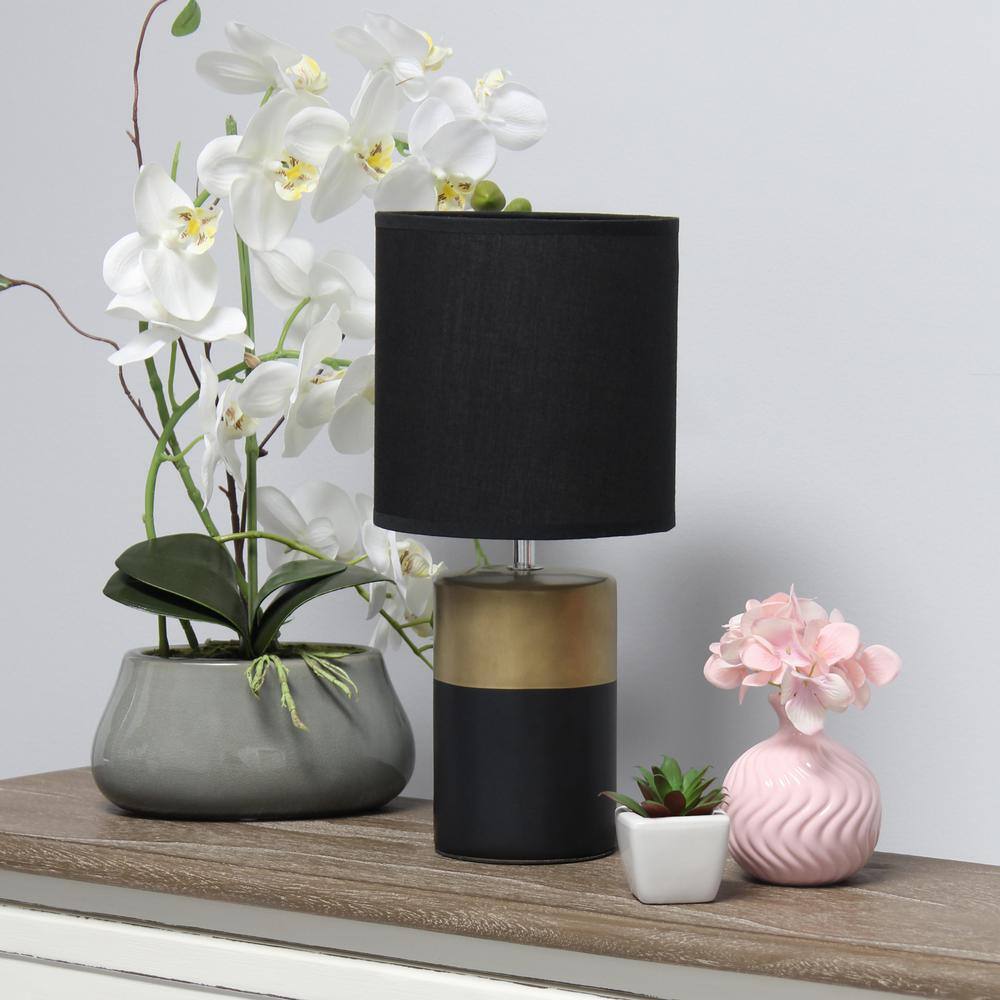 Black and Gold Porcelain Cylinder Nightstand Lamp
