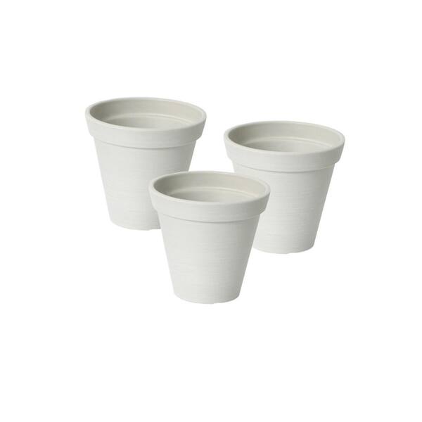 Algreen Valencia 4.25 in. Round Banded Spun White Polystone Planters (3-Pack)