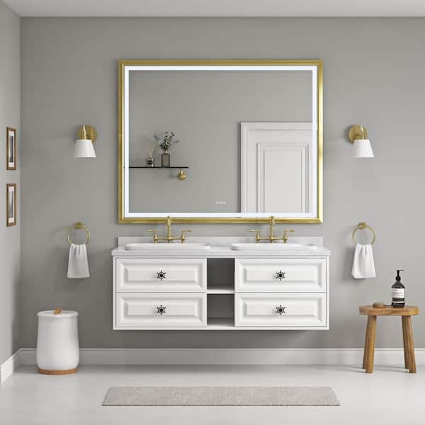 Brushed Gold 72.00 in. W x 48.00 in. H Modern Rectangle Aluminium Framed Wall Mirror