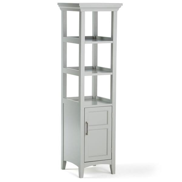 Simpli Home Avington 15.75 in. W x 56.25 in. D x 56.25 in. H Bath Storage Tower with 3-Open Shelves in Grey