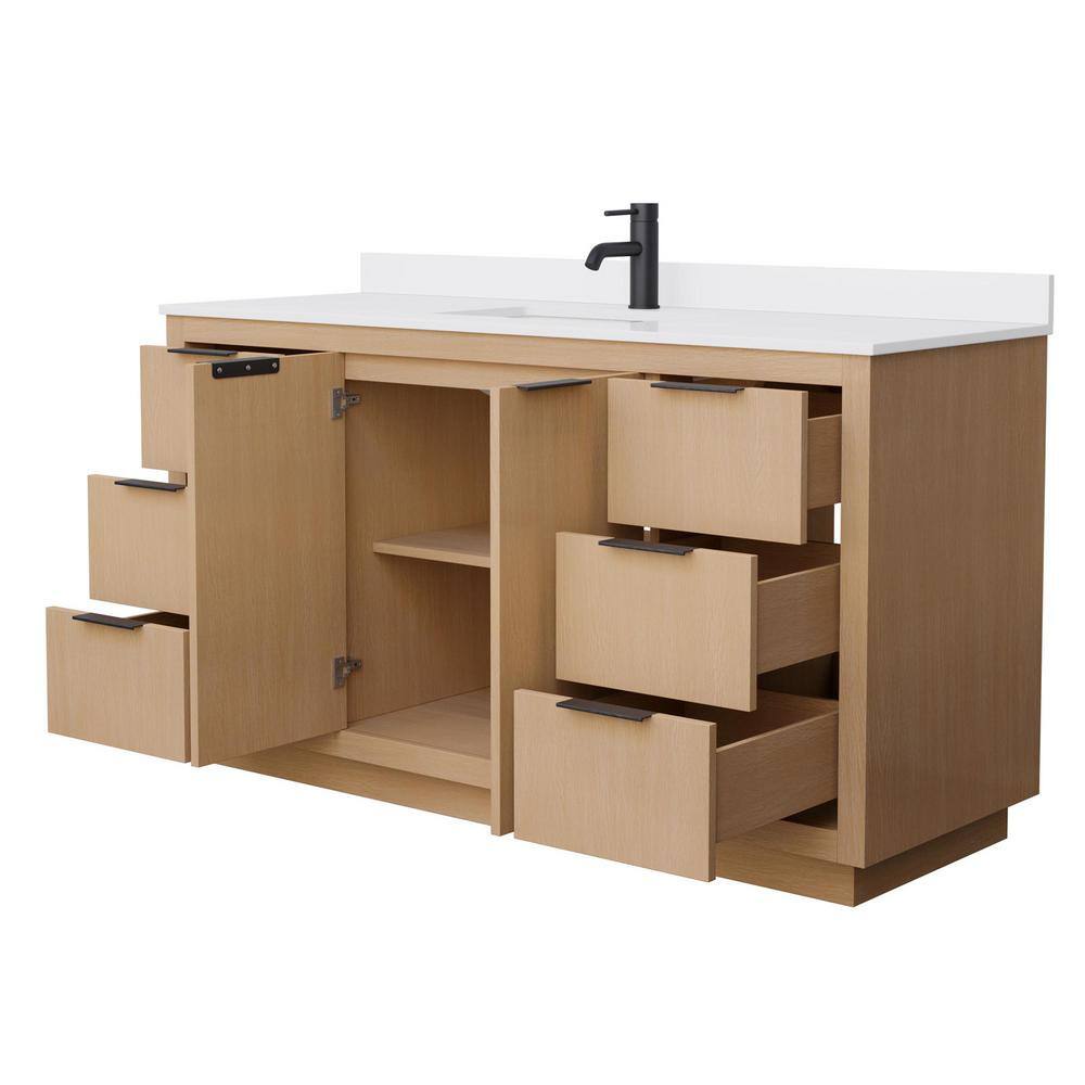 Light Straw Oak Single Bathroom Vanity with White Marble Top