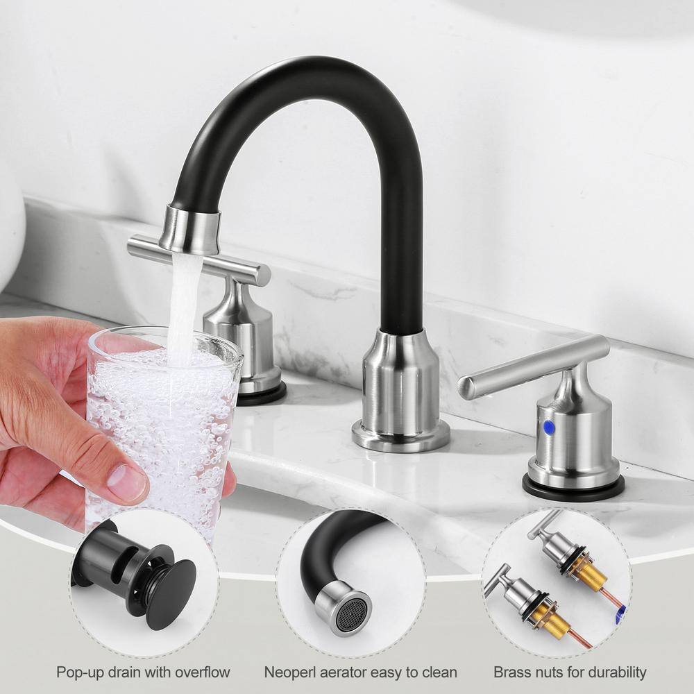 8 in. Widespread Double Handle Bathroom Faucet in Brushed Nickel and Black