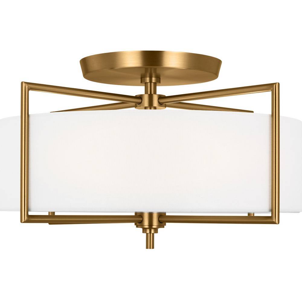 Burnished Brass and Glass Drum Semi-Flush Mount Light