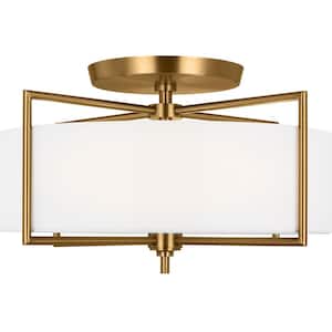 Perno Large 20 in. 3-Light Burnished Brass Semi-Flush Mount with Shade and No Bulbs Included