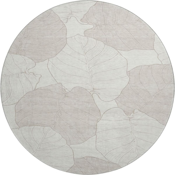 Mayfield Premium Machine Washable Abstract AMF2506 Ivory 8 ft. x 8 ft. Round Rug