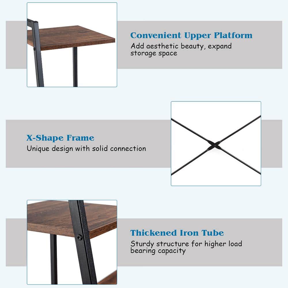 Elegant Corner Writing Desk with 4-Tier Open Shelves in Brown