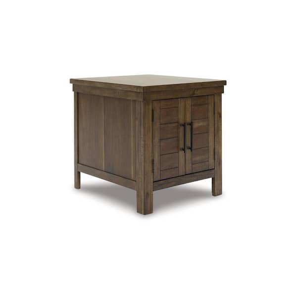 Benjara 24 in. Rustic Brown Rectangle Wooden End Table with Dual Door Cabinet