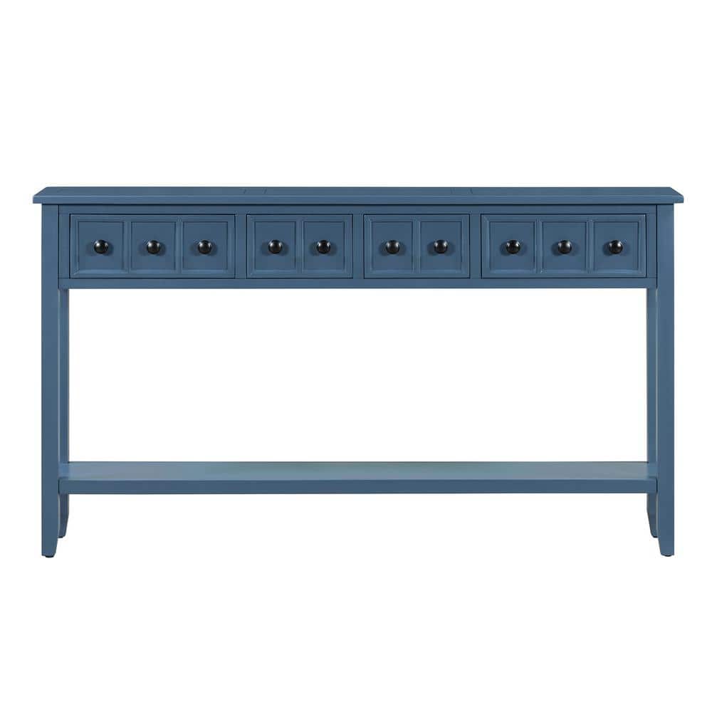 60 in. Antique Navy Rectangle Wood End Table, Rustic Entryway Console Table