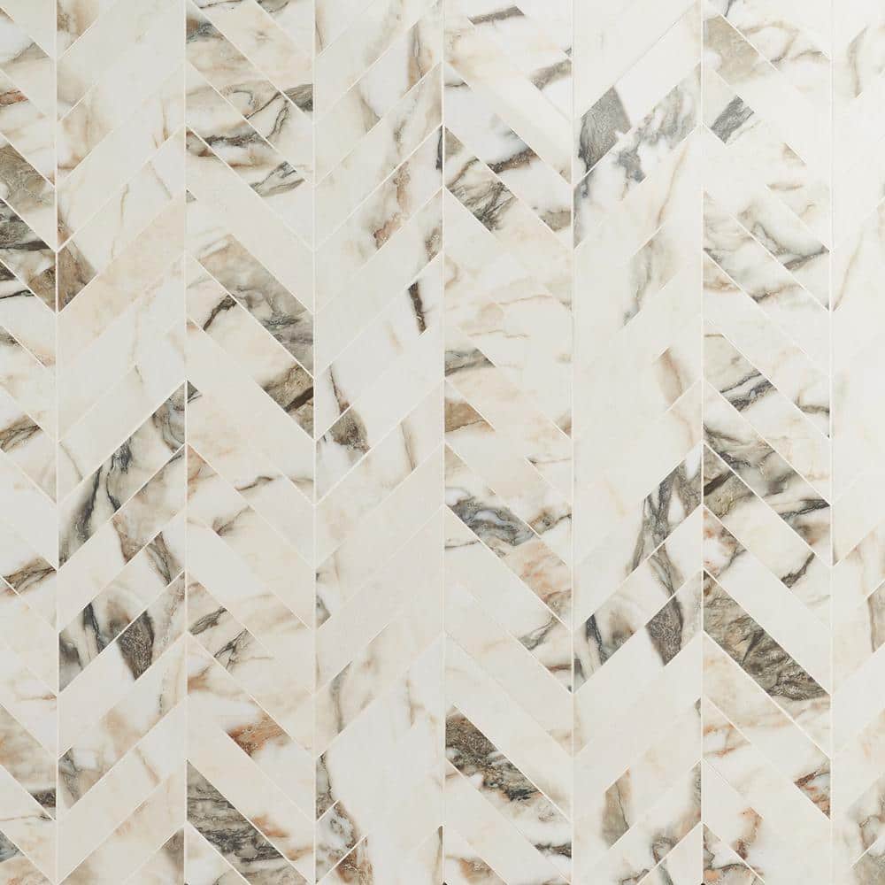 Calacatta Rustico Polished Porcelain Chevron Mosaic Tile