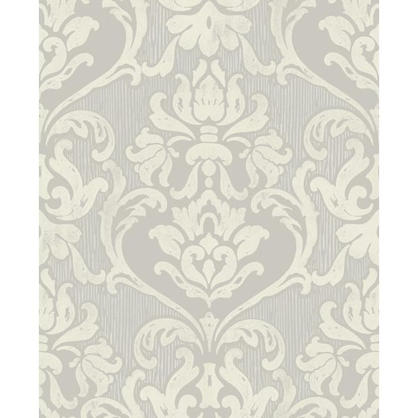 CASA MIA Damask Antique Cream and Gray Paper Non-Pasted Strippable Wallpaper Roll (Cover 56.00 sq. ft.)