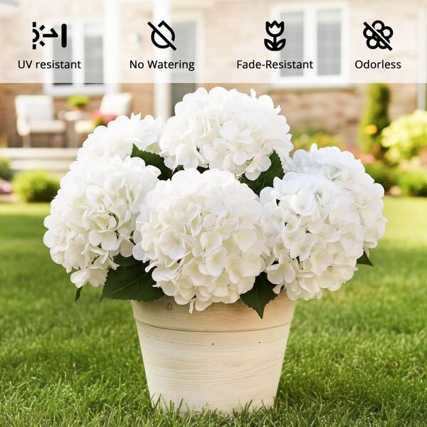 3.93 in. White Artificial Hydrangea Branch UV Resistant Waterproof