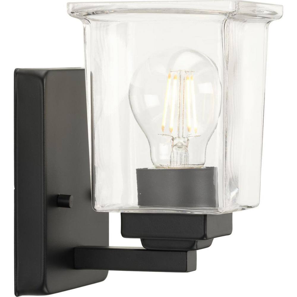 Gilmour Matte Black 7" Wall Sconce with Clear Glass Shade