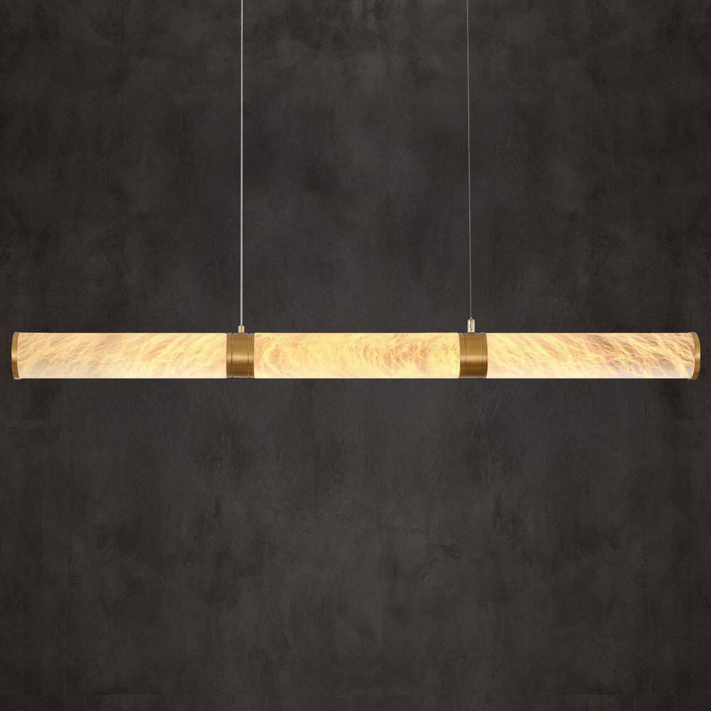47 in. 3-Light Brass Integrated LED Cylinder Alabaster Chandelier, Linear Chandelier for Kitchen Island, Dining Room price history on PriceWatchPro