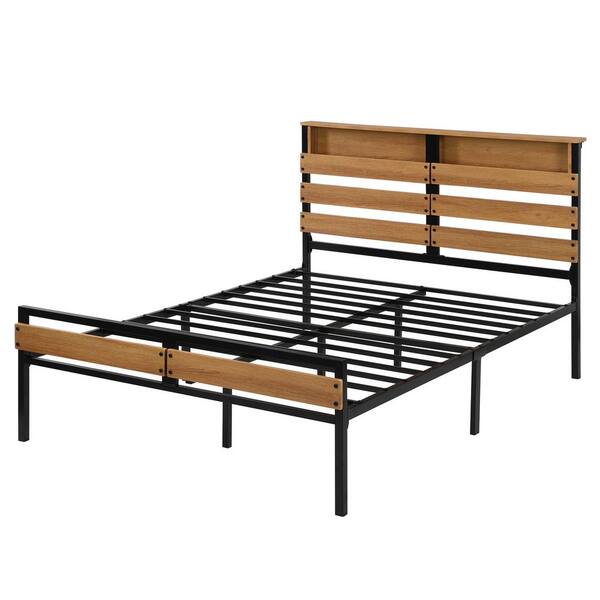Brown Metal And Wood Bed Frame, Can You Use A Metal Bed Frame Without Box Spring