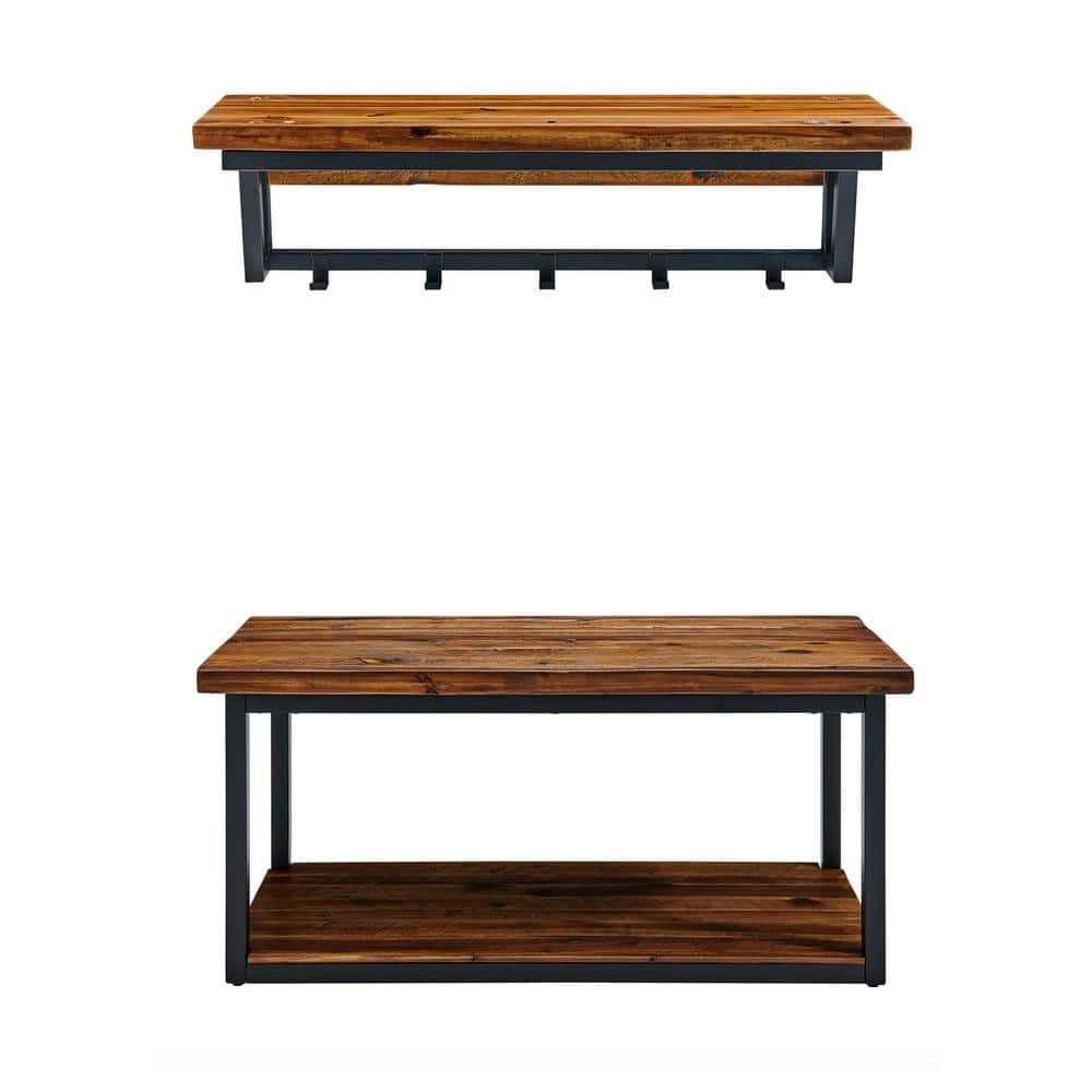 Claremont Medium Wood and Black Metal Hall Tree with Storage