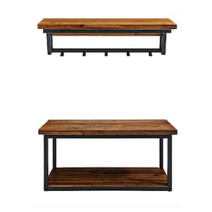 Claremont 40 in. L Rustic Wood Coat Hook and Bench Set