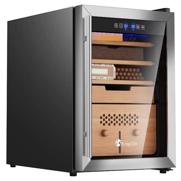 16.9 in. W x 25.2 in. H 58L Black Metal Cigar Humidor Temp and Humidity Control with Spanish Cedar Shelf (382 Capacity)