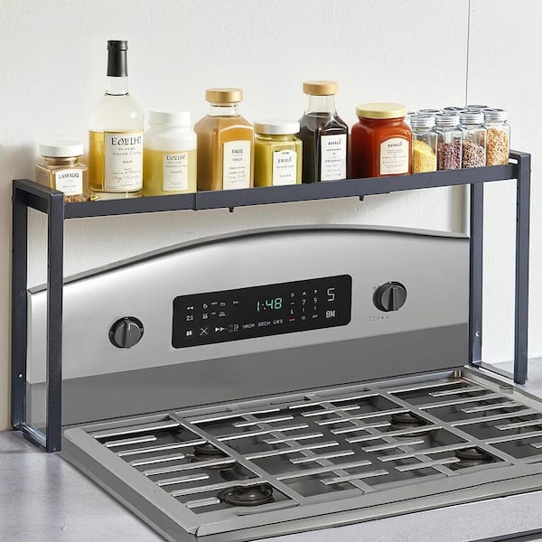 Over the Stove Shelf, Adjustable 27-33 in. Spice Organizer, 4-Level Expandable Height Spice Rack for Kitchen Stove Top