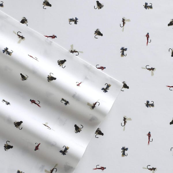 Fishing Flies 4-Piece Multi-Colored Wildlife 200-Thread Count Cotton Percale Queen Sheet Set