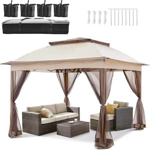 Outdoor 12 ft. x 12 ft. Brown Portable Canopy Shelter Large Shade Gazebo Tent for Patio Lawn and Garden