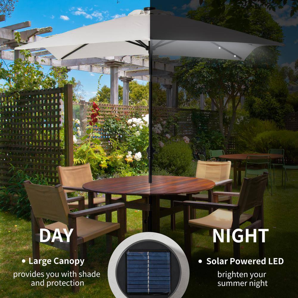 White Octagon LED Lighted Market Umbrella with Black Steel Pole