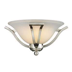 Lagoon 15 in. 1-Light Brushed Nickel Wall Sconce Light with Matte Opal Glass Shade with No Bulb(s) Included