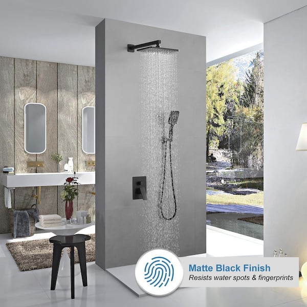 Single Handle 2-Spray Shower Faucet 2.5 GPM with Adjustable Heads in Matte Black