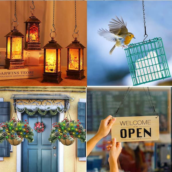 20 in. Black Metal Hanging Chain with Hooks, Outdoor/Indoor Plant Hanger for Baskets and Bird Feeders (10-Pack)