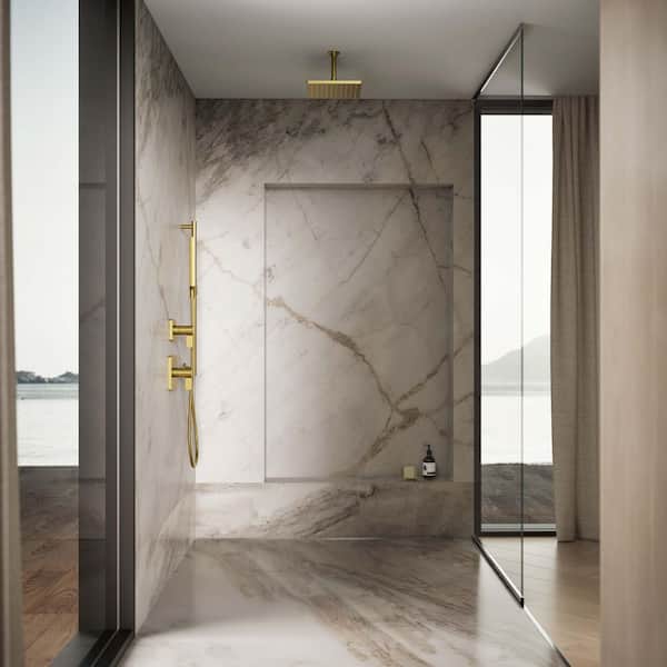 KOHLER Honesty 1-Spray Patterns with 2.5 GPM 10 in. Wall Mount Fixed Shower Head in Vibrant Brushed Moderne Brass