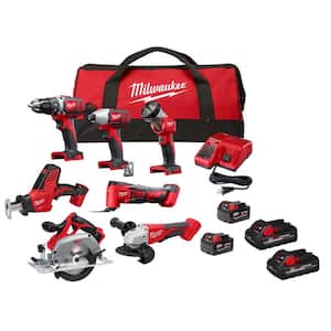 M18 18V Lithium-Ion Cordless Combo Kit 7-Tool with (4) Batteries, Charger and Tool Bag