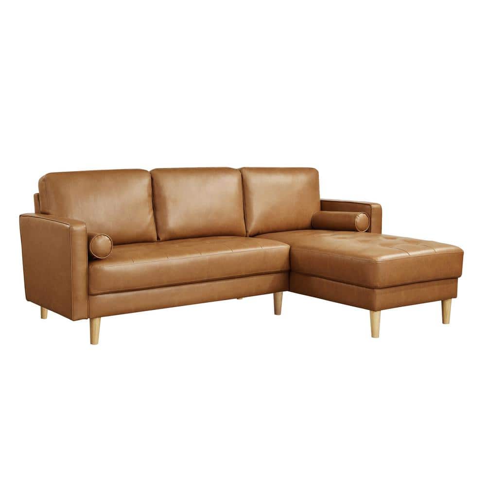 Carmel Tufted Faux Leather Sofa Chaise with Ottoman
