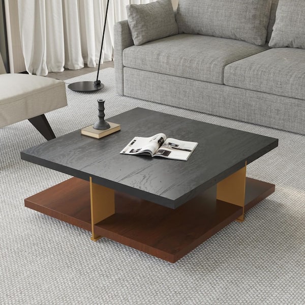 J&E Home 35.43 in. Black Square Wood Coffee Table