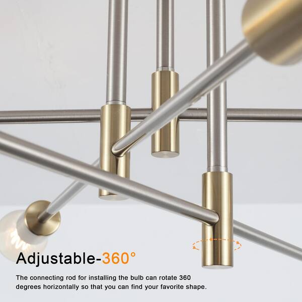 LWYTJO 27.56 in. 6-Light Gold/Nickel Dimmable Sputnik
