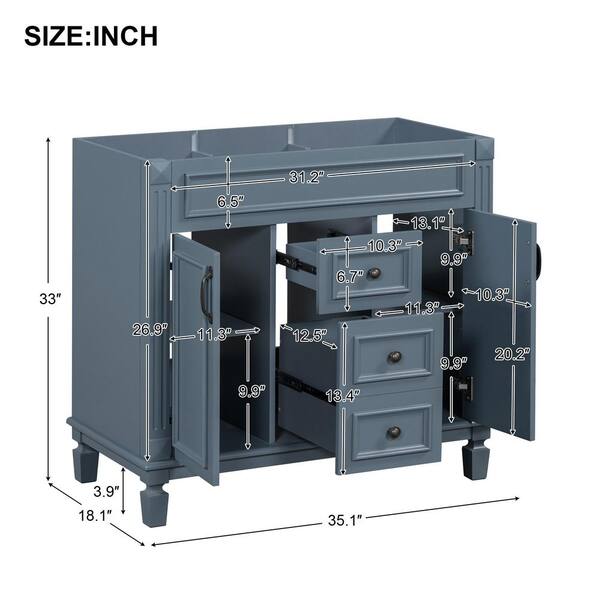 Cesicia Modern 36 in. MDF Bath Vanity Cabinet without Top in Blue