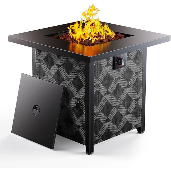 32 inch Black Square Steel 50,000 BTU Propane 2-in-1 Square Fire Pit Table with Removable Lid