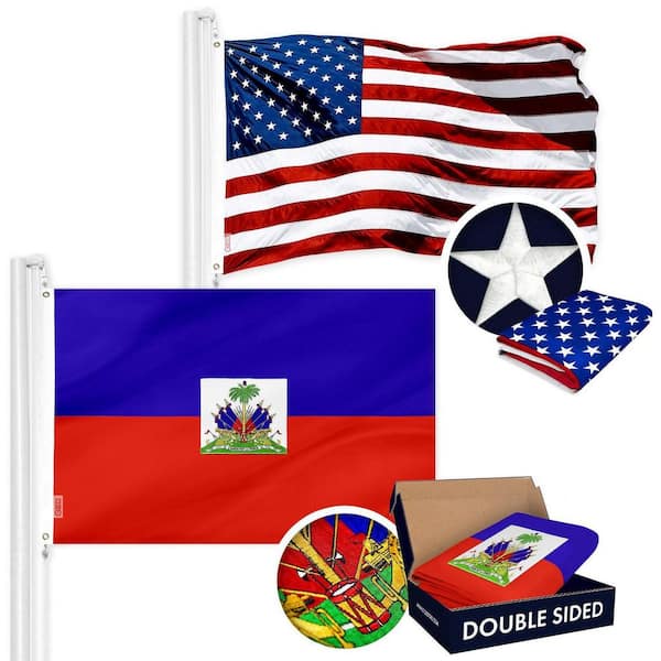 Oyezvary 3 ft. x 5 ft. Embroidered 210D Polyester USA American Flag (Single-Sided) & Haiti Haitian Flag (Double-Sided)