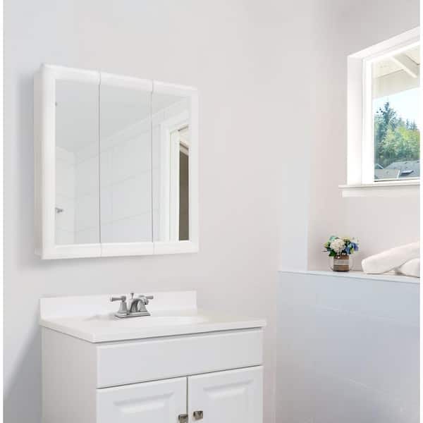 Design House Classic 30 in. x 24 in. x 4-3/4 in. Surface-Mount Tri-View Bathroom Medicine Cabinet in White