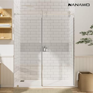 60 in. W x 72 in. H Single Sliding Frameless Shower Door in Brushed Nickel with 3/8 in. Clear Glass