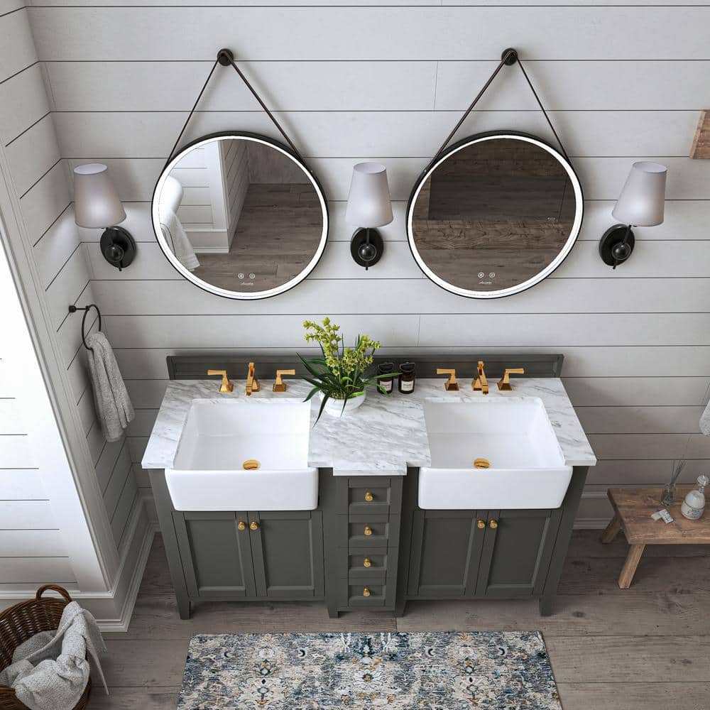 Adeline 60'' Sapphire Gray Double Bathroom Vanity with Marble Top