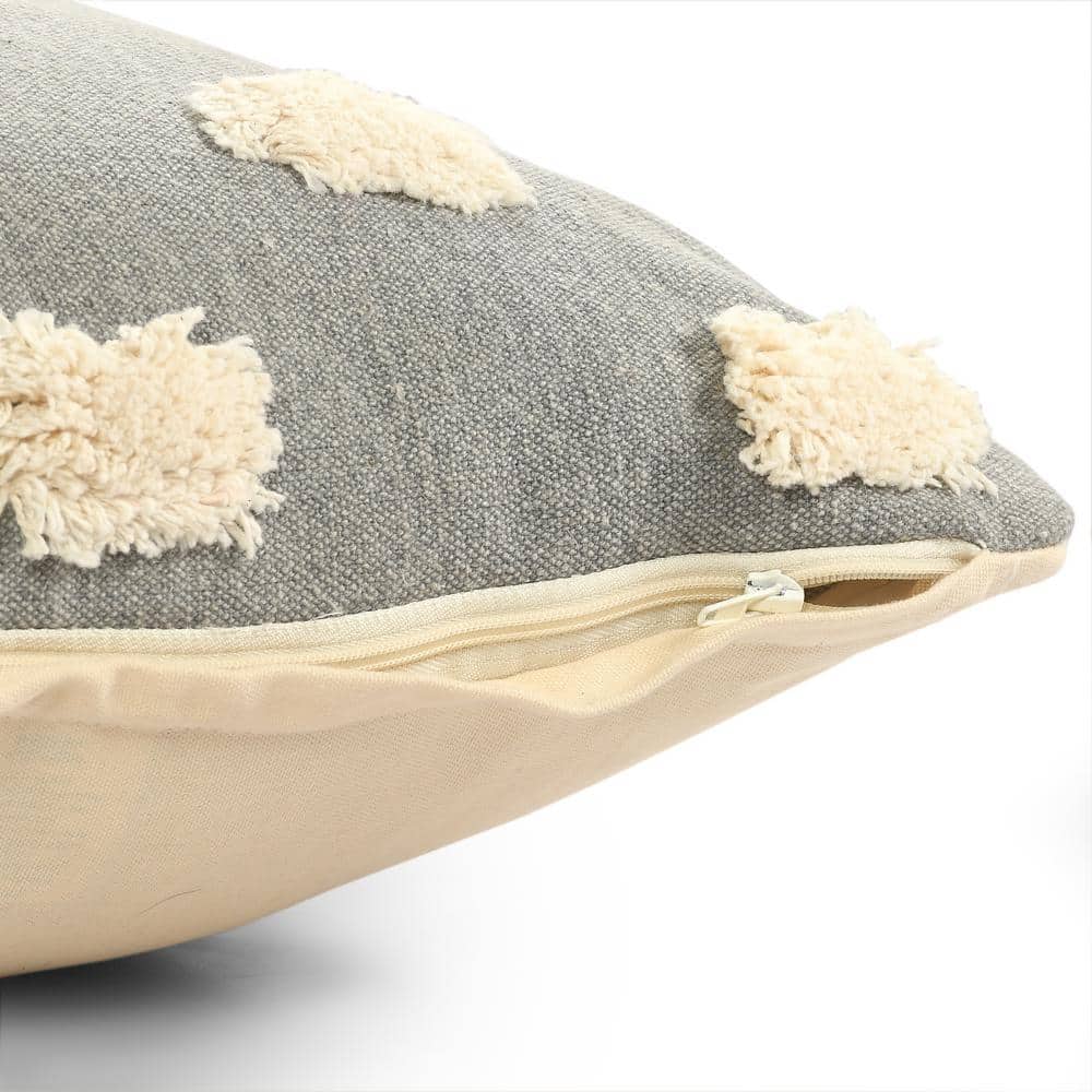 Zeal 20" Gray and White Cotton Decorative Pillow