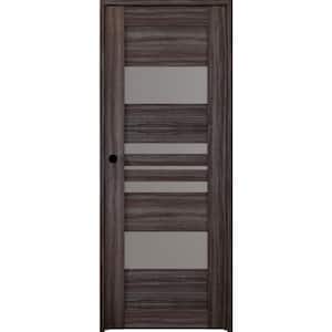 18 in. x 80 in. Romi Gray Oak Right-Hand Solid Core 5-Lite Frosted Glass Wood Composite Single Prehung Interior Door