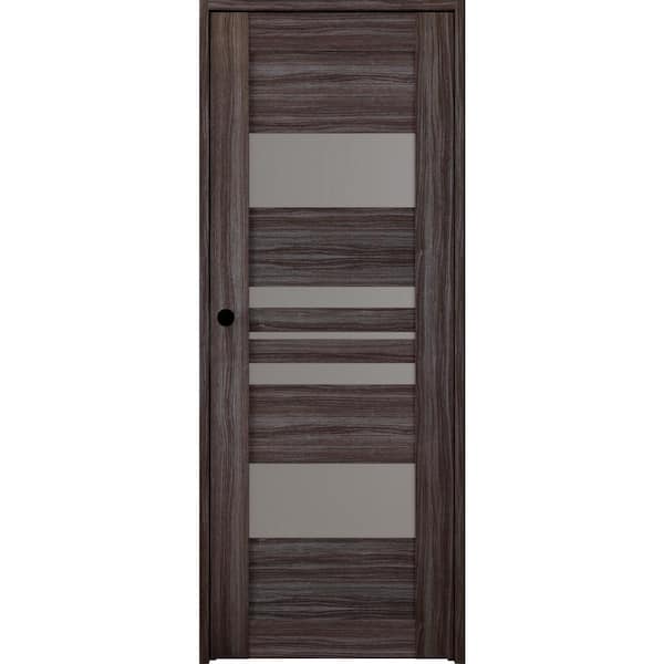 Belldinni Romi 30 in. x 80 in. Gray Oak Right-Hand Solid Core 5-Lite Frosted Glass Wood Composite Single Prehung Interior Door