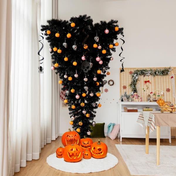 5 Ft Christmas Black Tree Timer DIY 50 Lights Battery Operated Pumpkin Top  Sequin Tinsel Artificial Pop Up Pencil Christmas Decoration Home Indoor