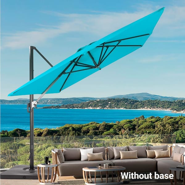 JOYESERY 11.5 x 9 ft. Aluminum Pole Rectangular Cantilever Umbrella Solution-Dyed Fabric Patio Umbrella in Lake Blue