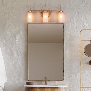 22 in. 3-Light Transitional Dark Gold Bathroom Vanity Light, Modern Powder Room Bath Lighting, Frosted Glass Wall Sconce