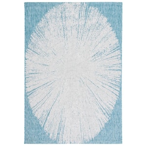 Courtyard Beige/Aqua 9 ft. x 12 ft. Floral Abstract Indoor/Outdoor Area Rug