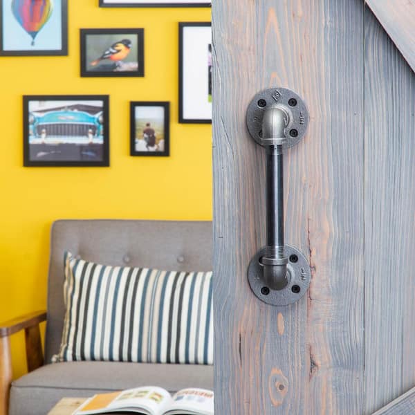 1/2 in. x 10.5 in. L Black Pipe Barn Door Handle Kit