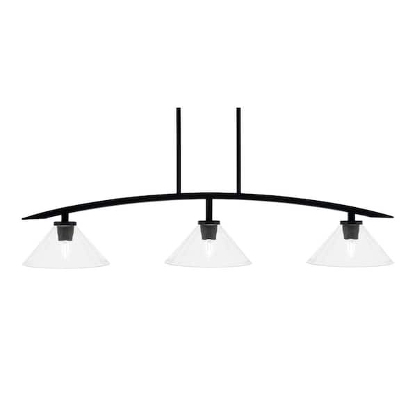 Unbranded Siena 41.25 in. 3-Light Matte Black Chandelier with 10 in. Clear Bubble Glass Shades No Bulbs Included