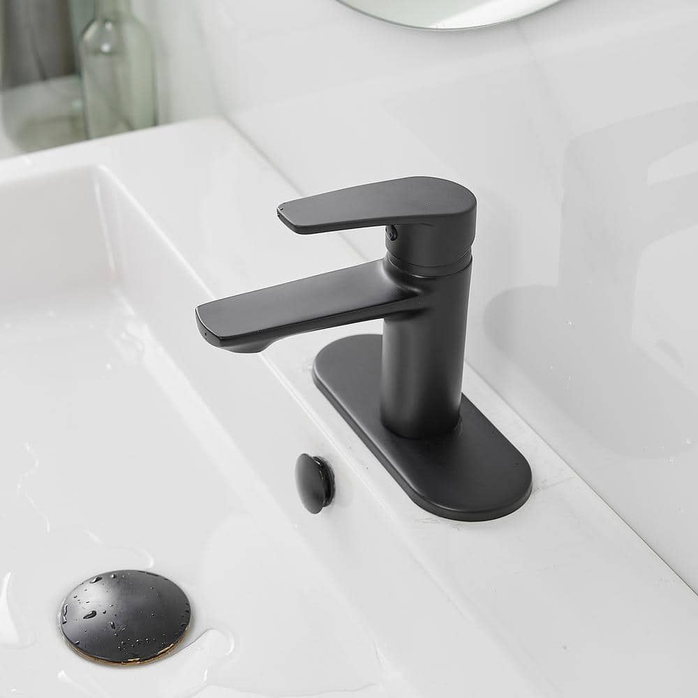 Matte Black Single-Handle Low-Arc Bathroom Faucet with Drain