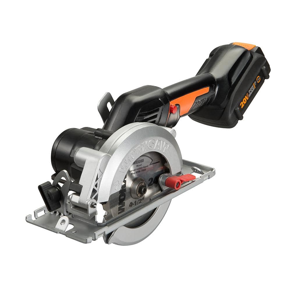 Worx Power Share 20-Volt Worxsaw 4-1/2 in. Compact Circular Saw with  Brushless Motor (Tool Only) WX531L.9 The Home Depot